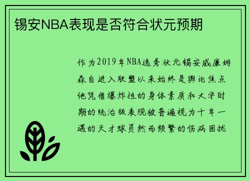 锡安NBA表现是否符合状元预期