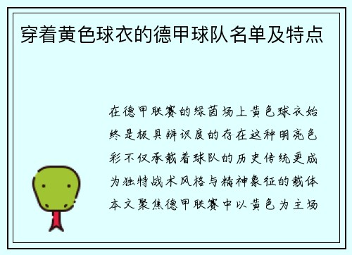 穿着黄色球衣的德甲球队名单及特点